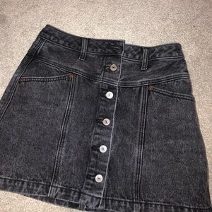 Acid washed black denim mini skirt